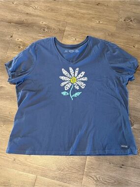 Life Is Good Navy V-Neck Cotton Tee with Signature Tag